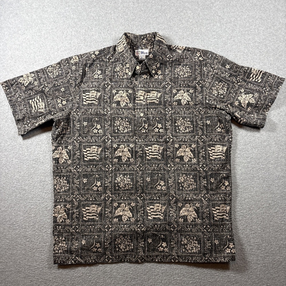 Reyn Spooner Men's Quarter Button Pullover Sz L Hawaiian (MISSING 3RD BUTTON)
